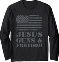 Jesus Guns Freedom Funny Christian Gun Owner Usa Flag Long Sleeve