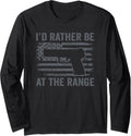 Id Rather Be At Gun Range Pistol Usa Flag Funny Gun Long