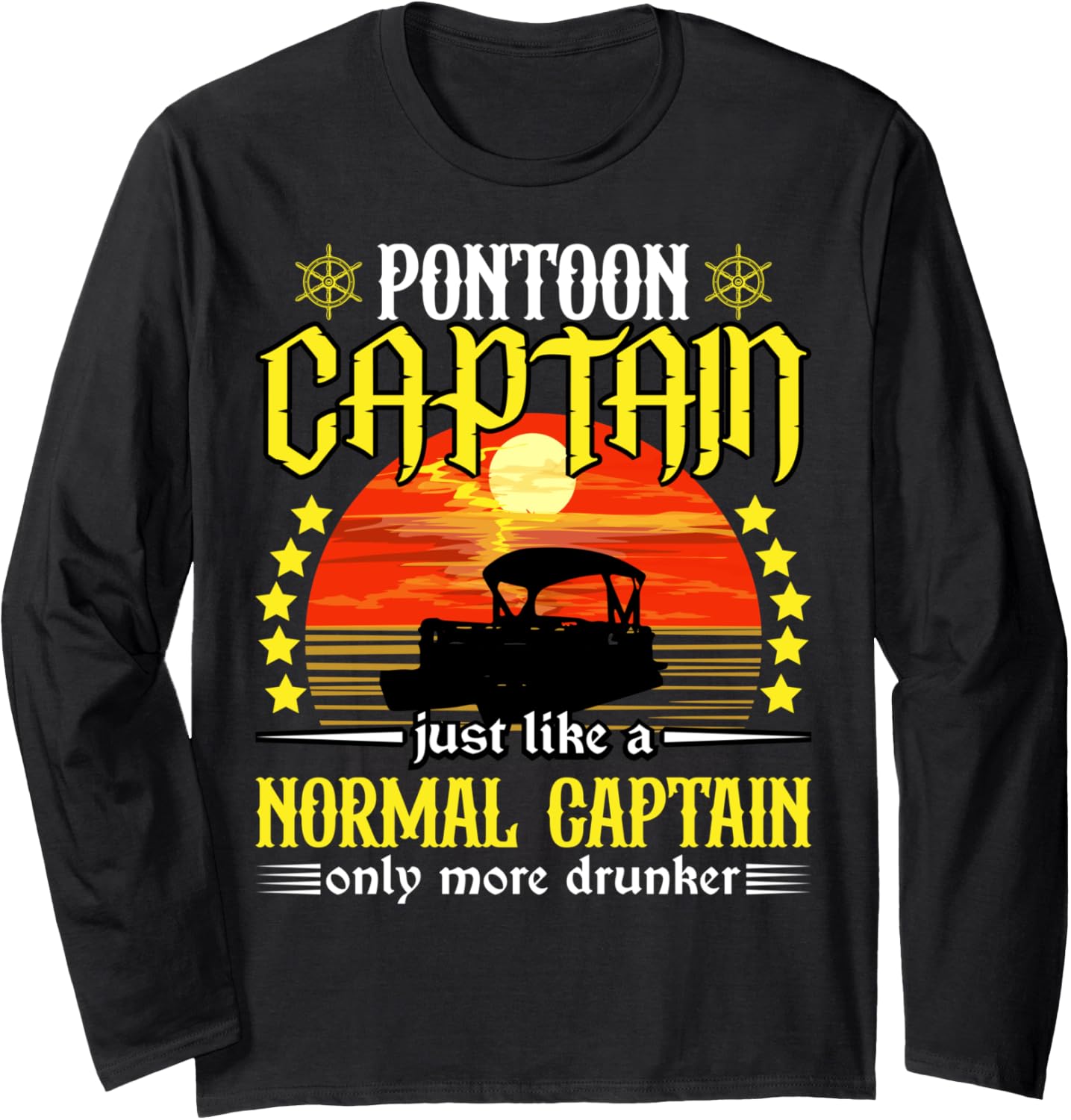 Pontoon Boat Captain Funny Vintage Retro Novelty Long