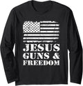 Jesus Guns Freedom Usa Flag Funny Christian Gun Owner Long Sleeve
