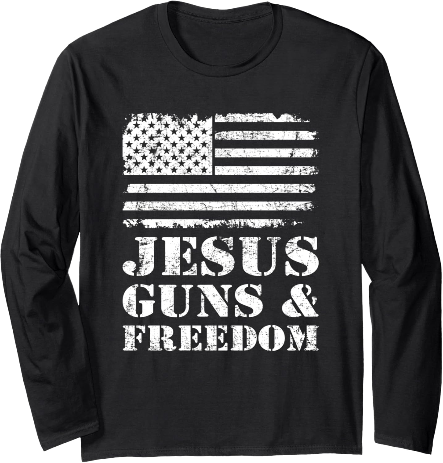 Jesus Guns Freedom Usa Flag Funny Christian Gun Owner Long Sleeve