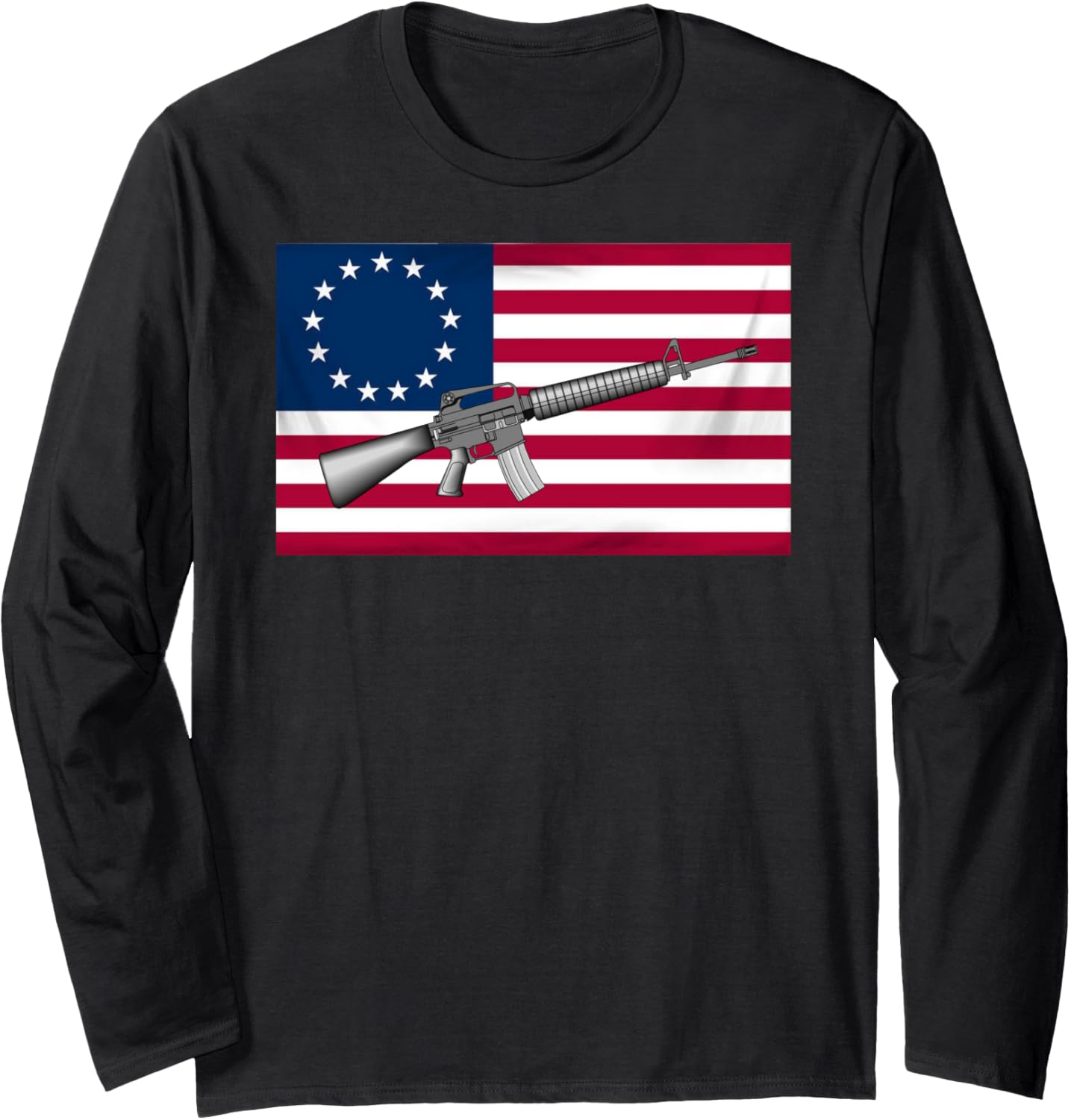 Betsy Ross American Flag Of United States Ar15 Rifle Gun Long Sleeve