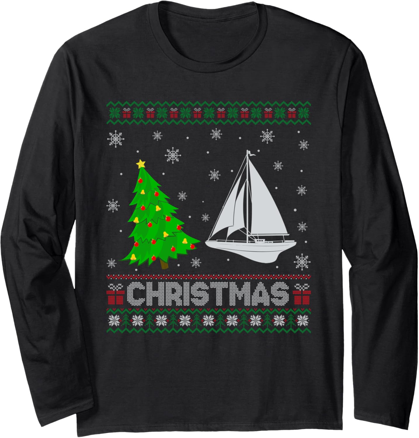 Boating Xmas Tree Lighting Ugly Christmas Sweater Long