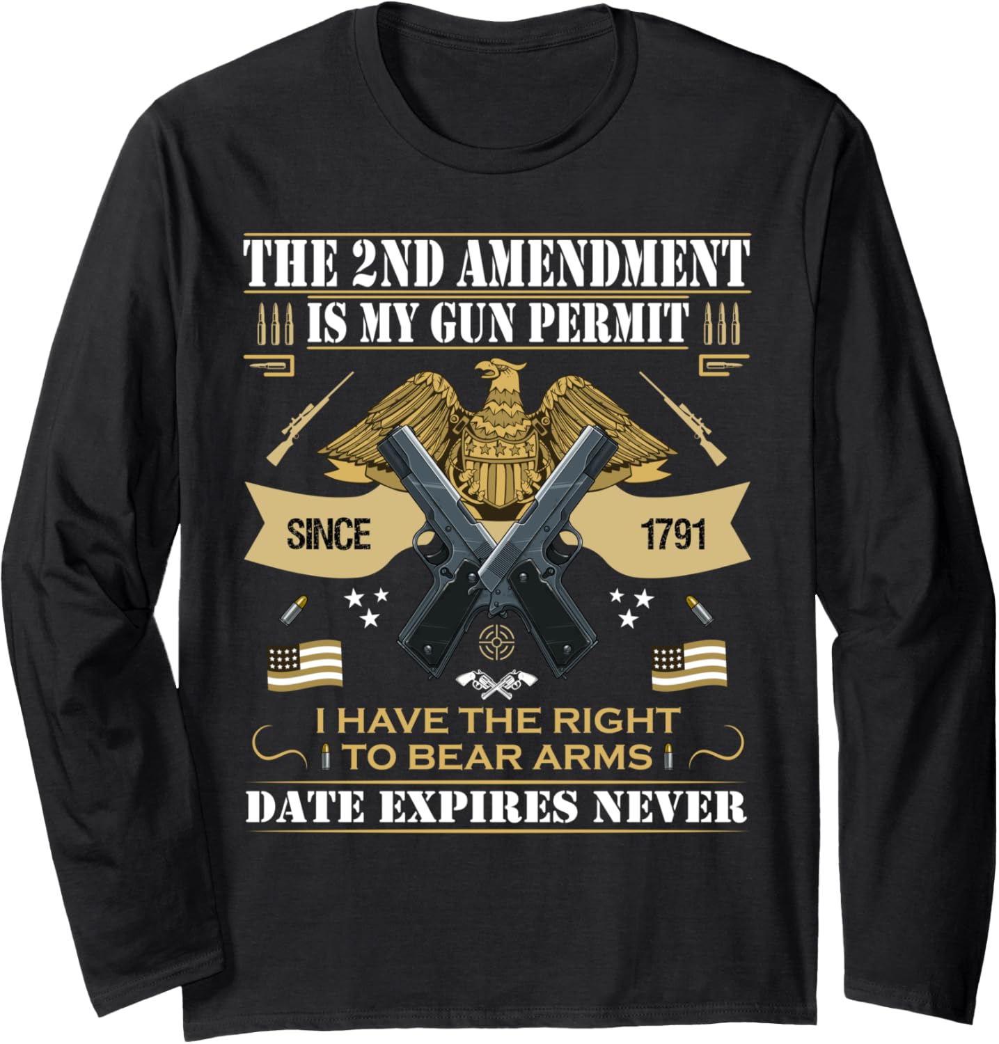 Pro Gun Second Amendment Is My Gun Permit Usa American Flag Long