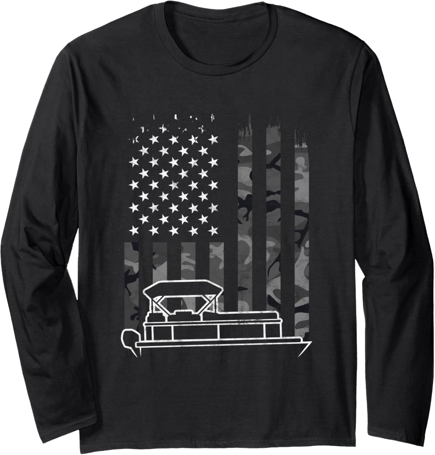 Vintage Pontoon Black Camo American Flag Funny Boating