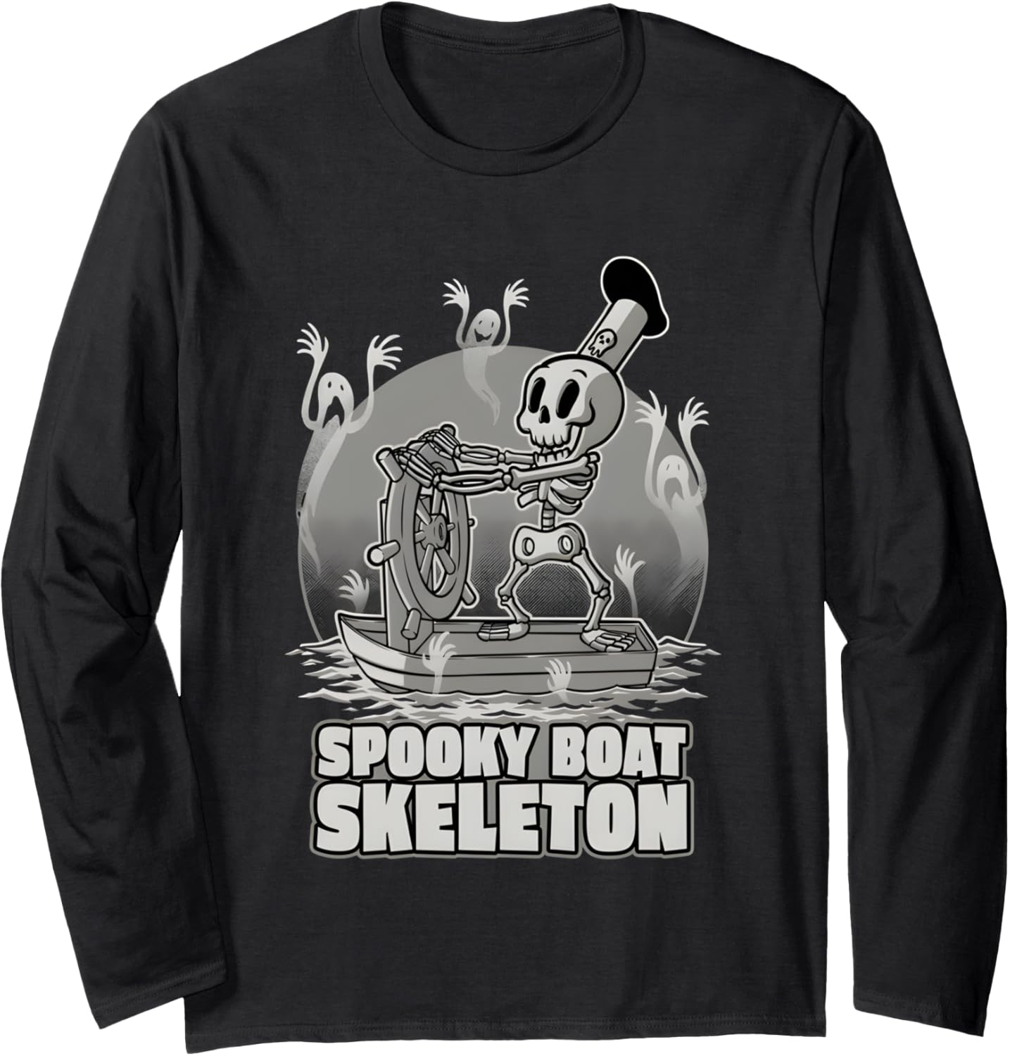 Spooky Boat Skeleton Funny Men Women Long Sleeve