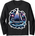 Astronaut Sailing On Boat In Space Ocean Lake