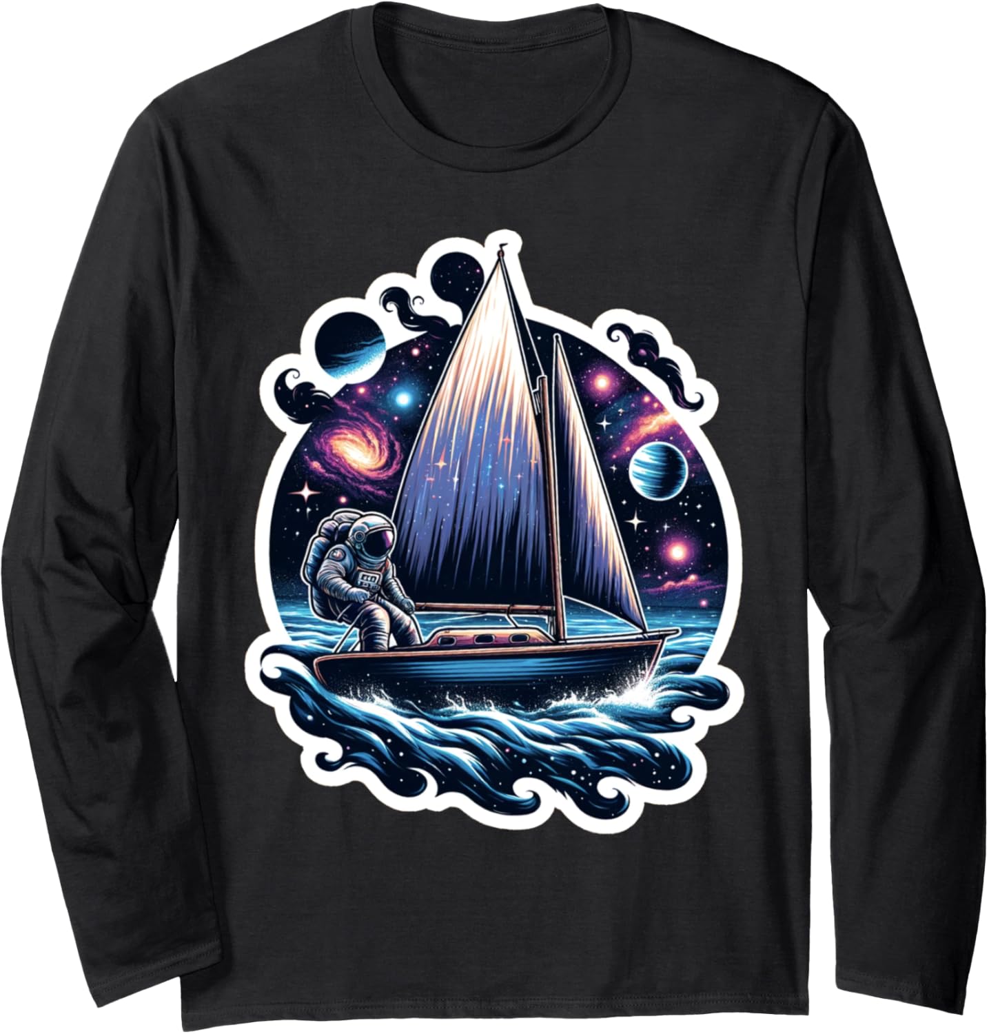 Astronaut Sailing On Boat In Space Ocean Lake