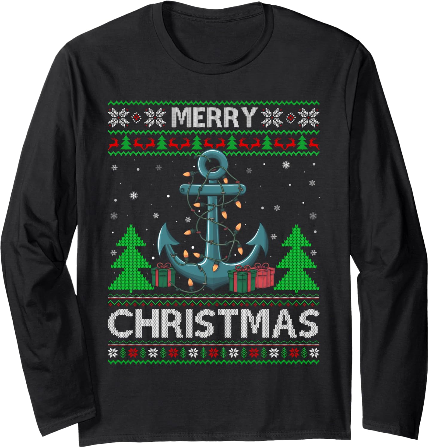 Ugly Xmas Sweater Style Lights Santa Boat Anchor