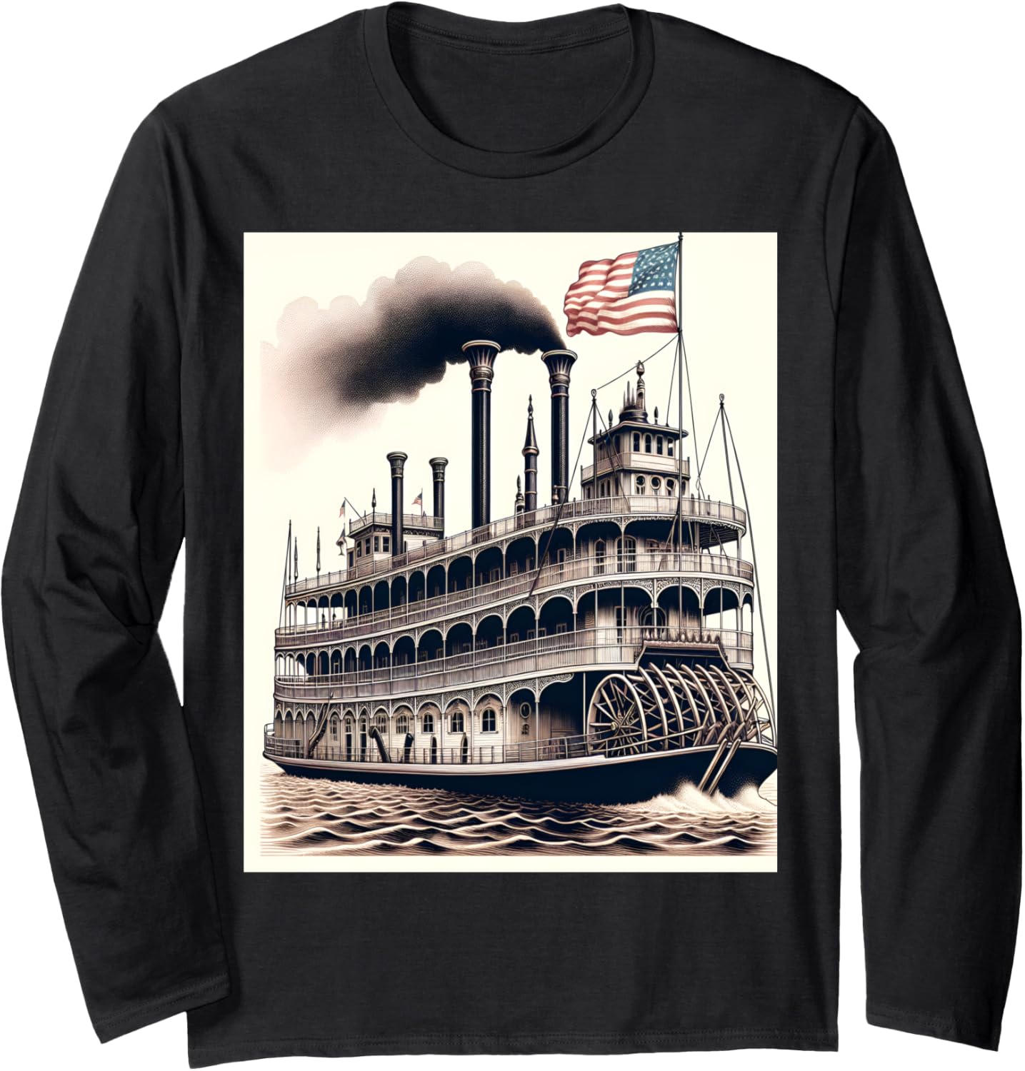 Mississippi Steamboat American Flag Long Sleeve
