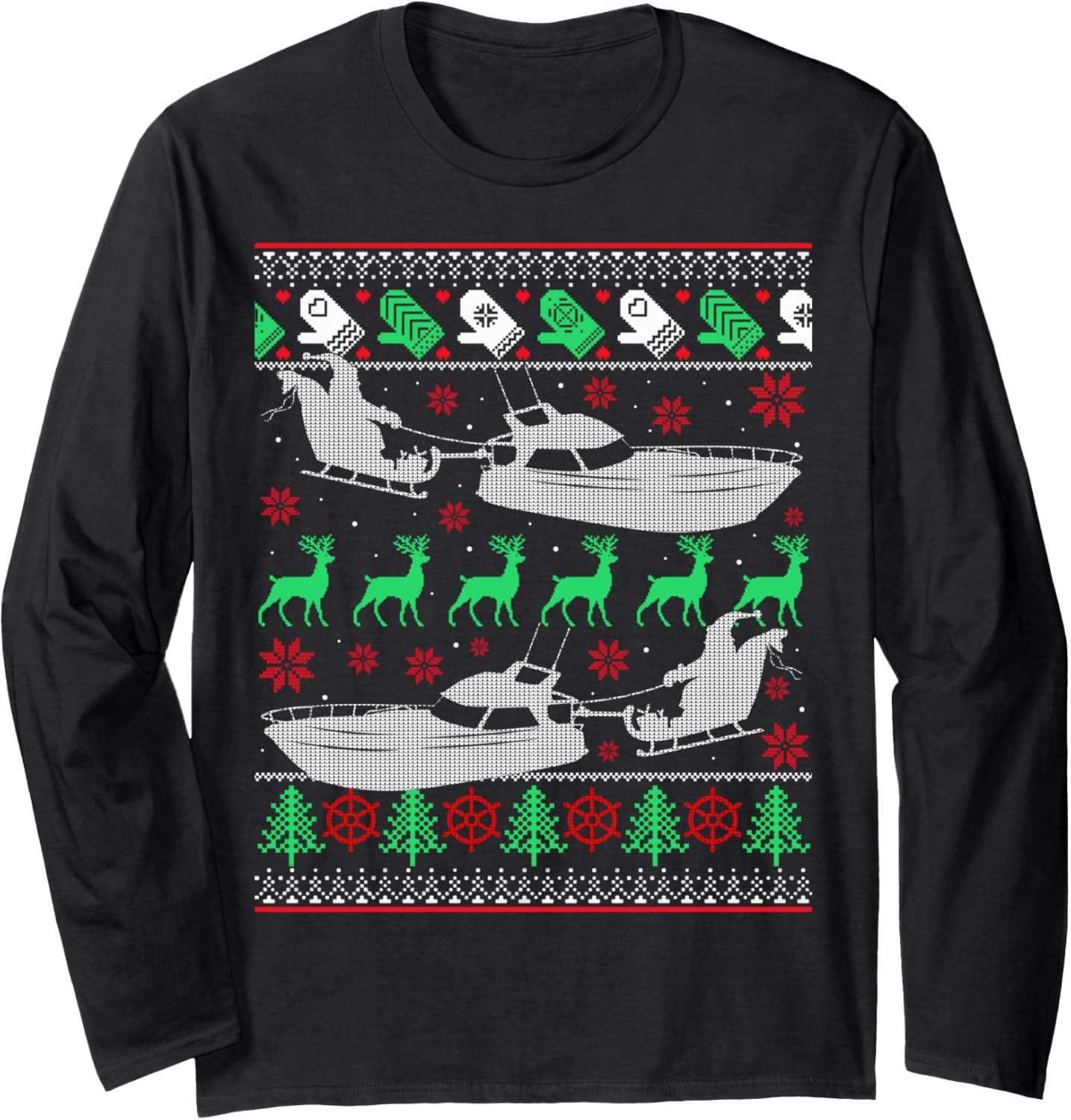 Santa Riding Sleigh Boat Boating Outdoors Christmas Sweater