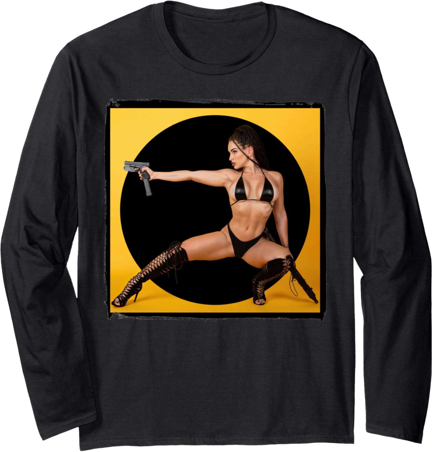 Sexy Girl Graphic Tee Modern Pinup Girl With A Gun Long Sleeve