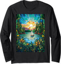 Sailboat Cruising Nature Landscape Stained Glass Long Sleeve