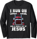 Caffeine Diesel Jesus Christian Trucker Distressed Long Sleeve