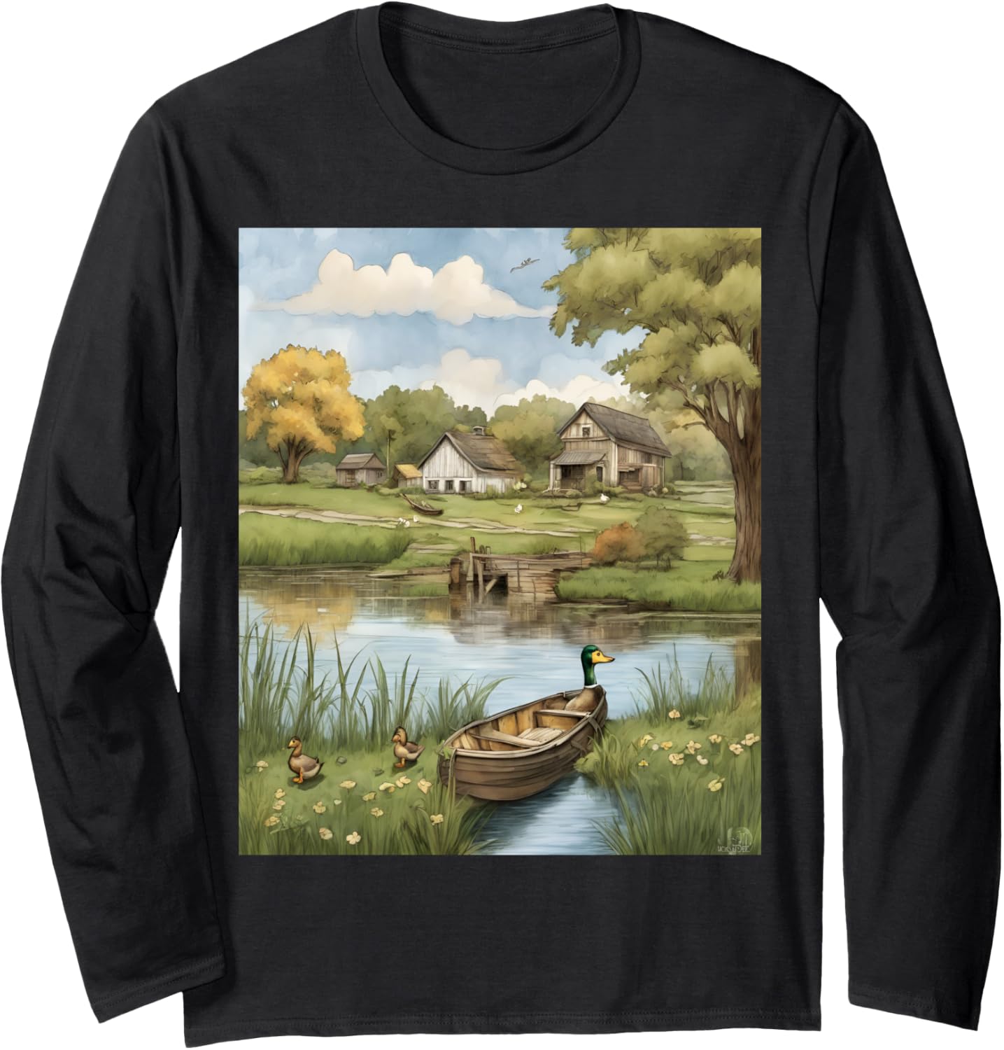 Farm Pond Ducks Rowboat Long Sleeve
