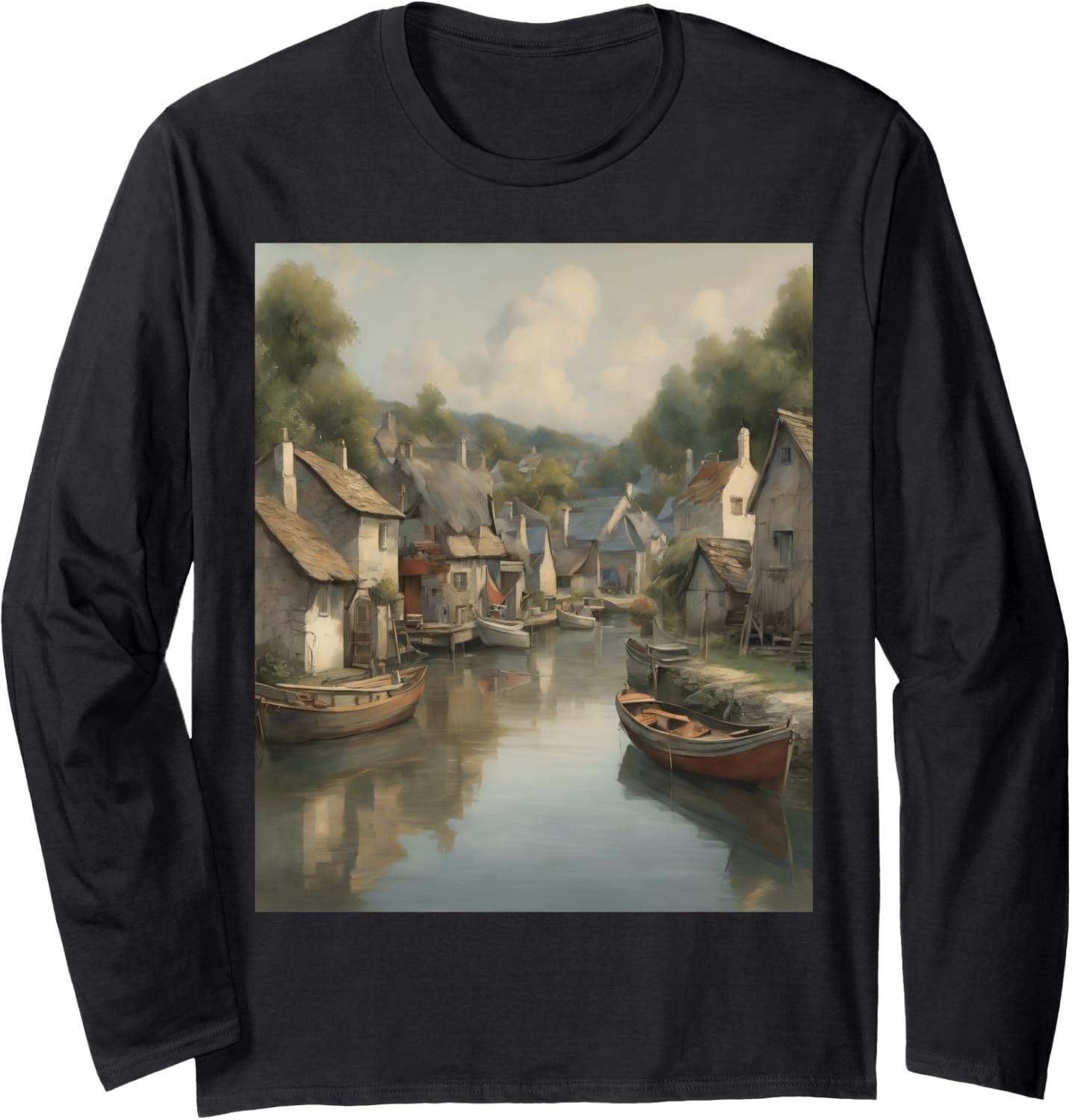 Fishing Village Cottages Boats Long Sleeve