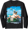 Cute Cat Fishing On Ocean Boat Long Sleeve