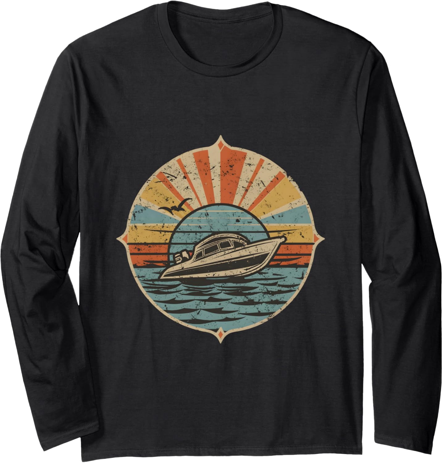 Vintage Distressed Motorboat Speedboat Funny Boater Long Sleeve