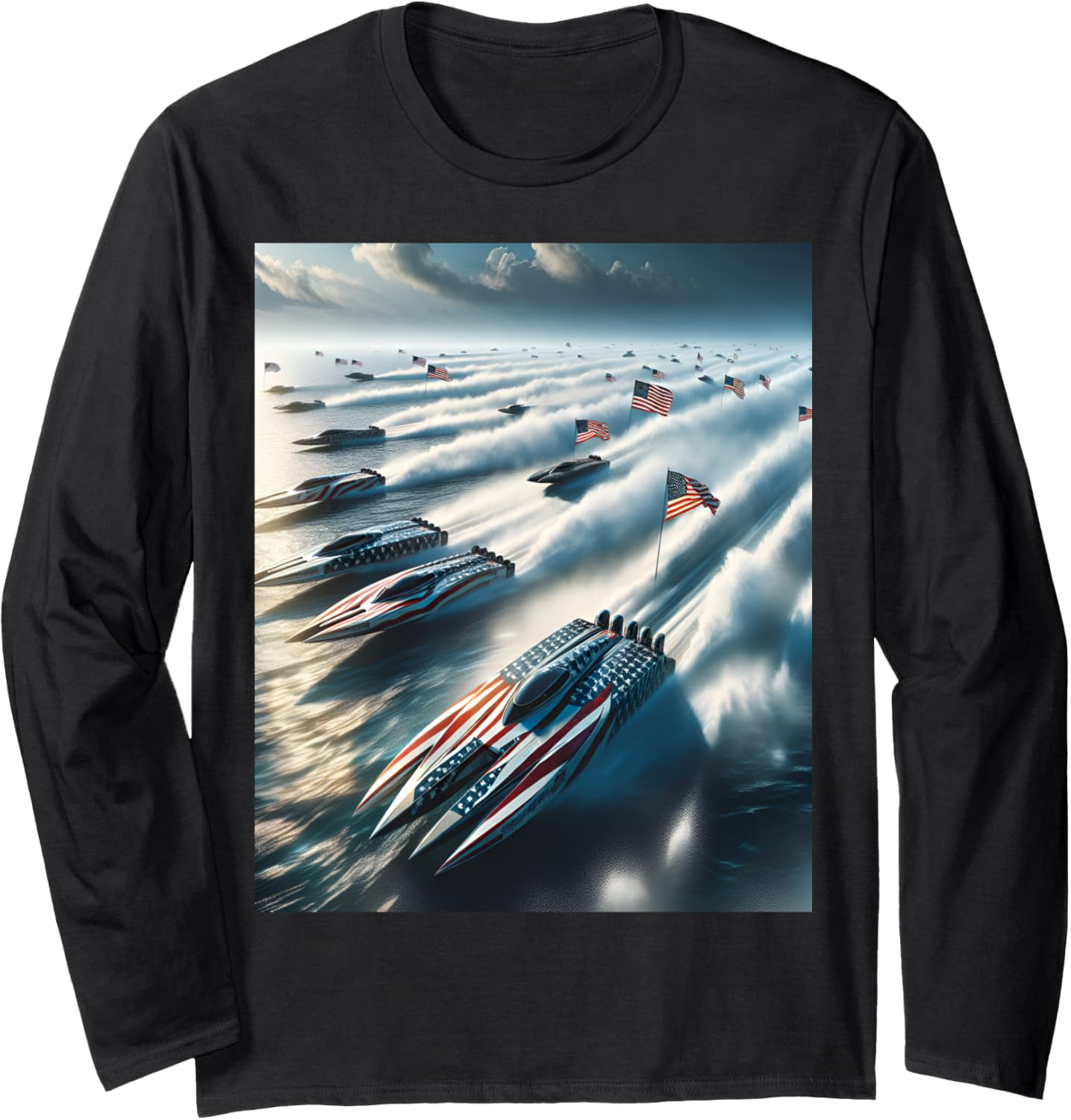 Speedboat Race Flag Themed Boats Long Sleeve