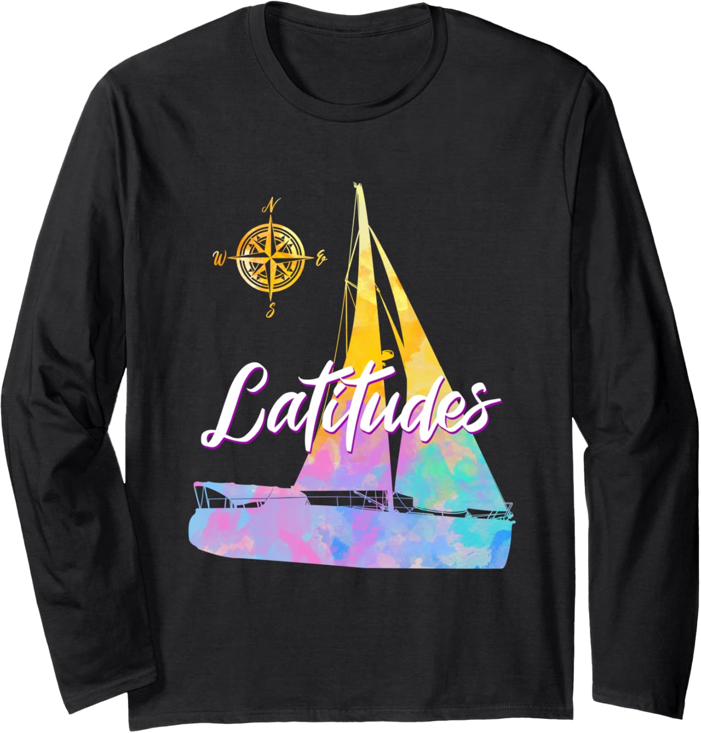 Watercolor Sailboat Boating Seafarers Captain Long Sleeve