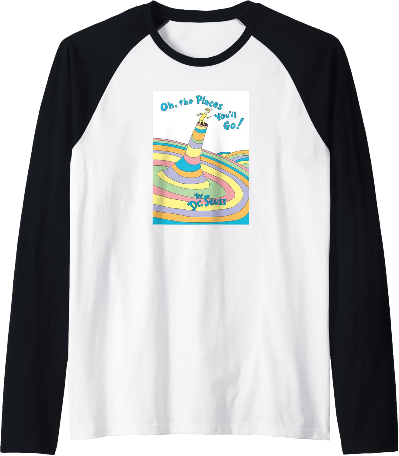 Dr. Seuss Oh the Places You'll Go Book Cover Raglan Baseball Tee