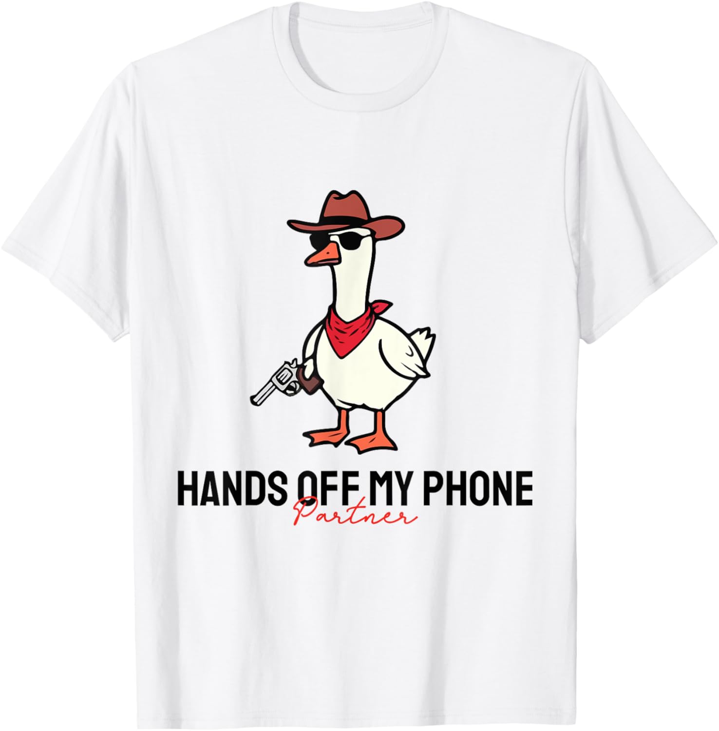 Funny Hands Off My Phone Cute Cowboy Duck With Gun Meme
