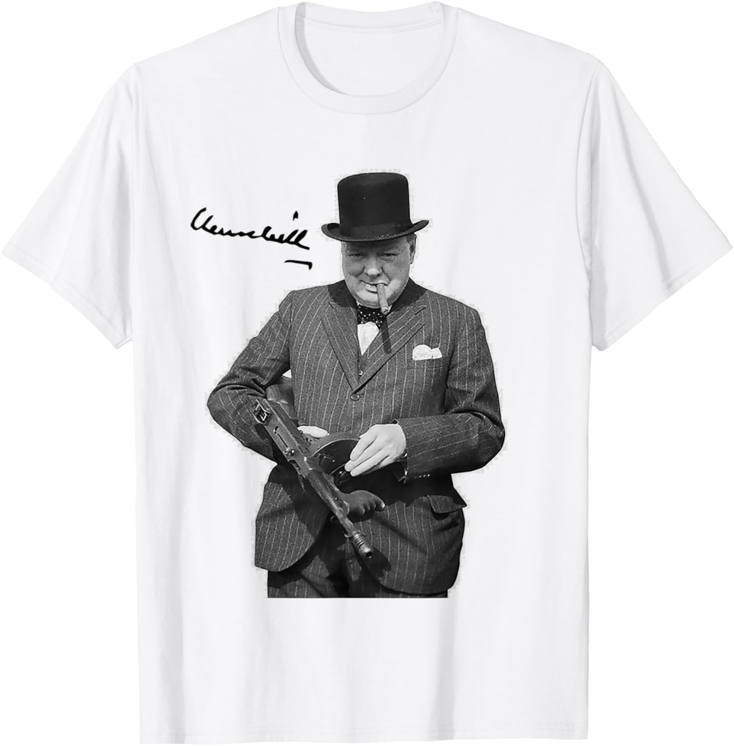 Winston Churchill With Tommy Gun European Hero T Shirt