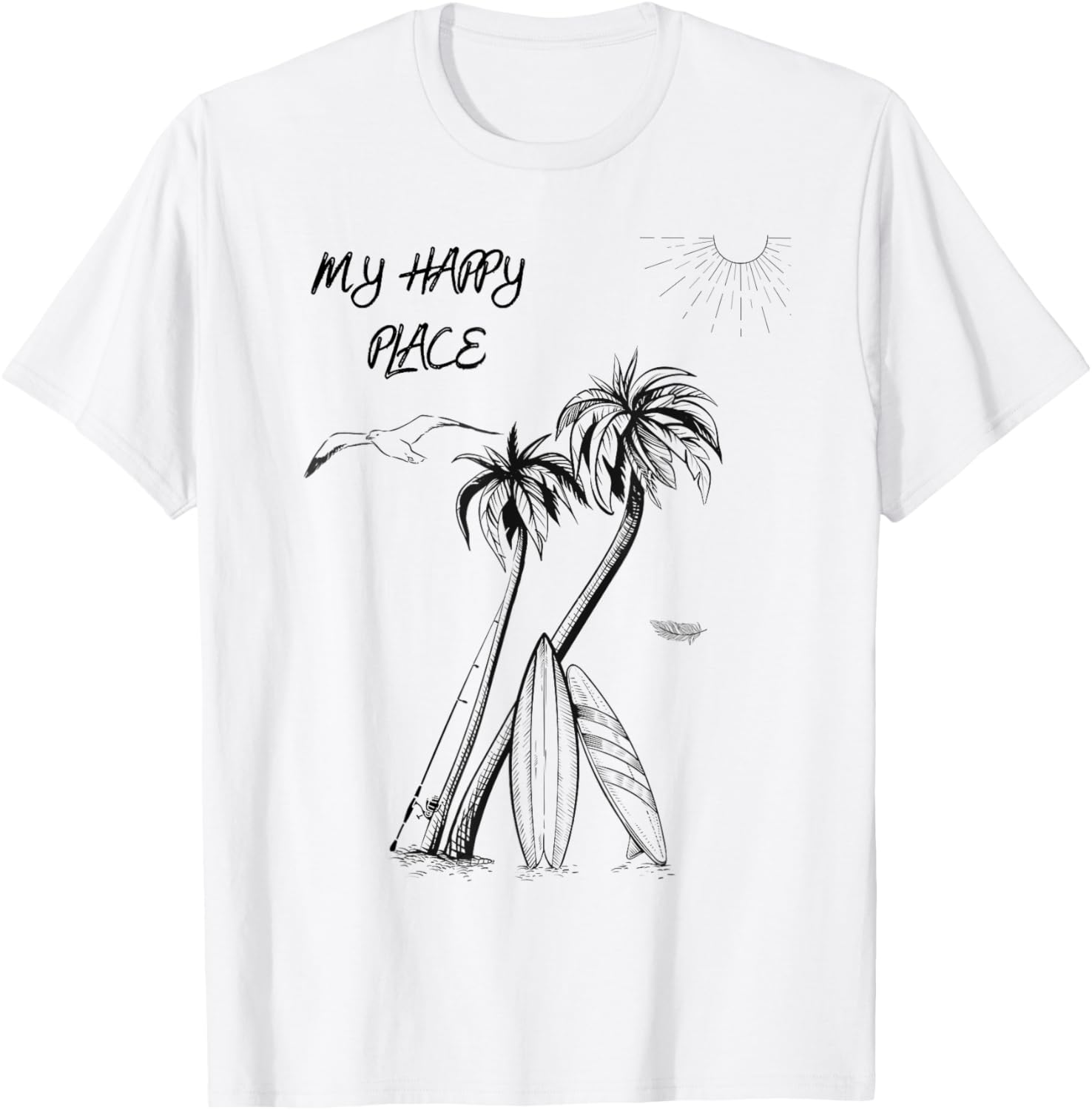 My Happy Place - Palm Trees, Surfboards, and Serenity T-Shirt for Men Women Kids
