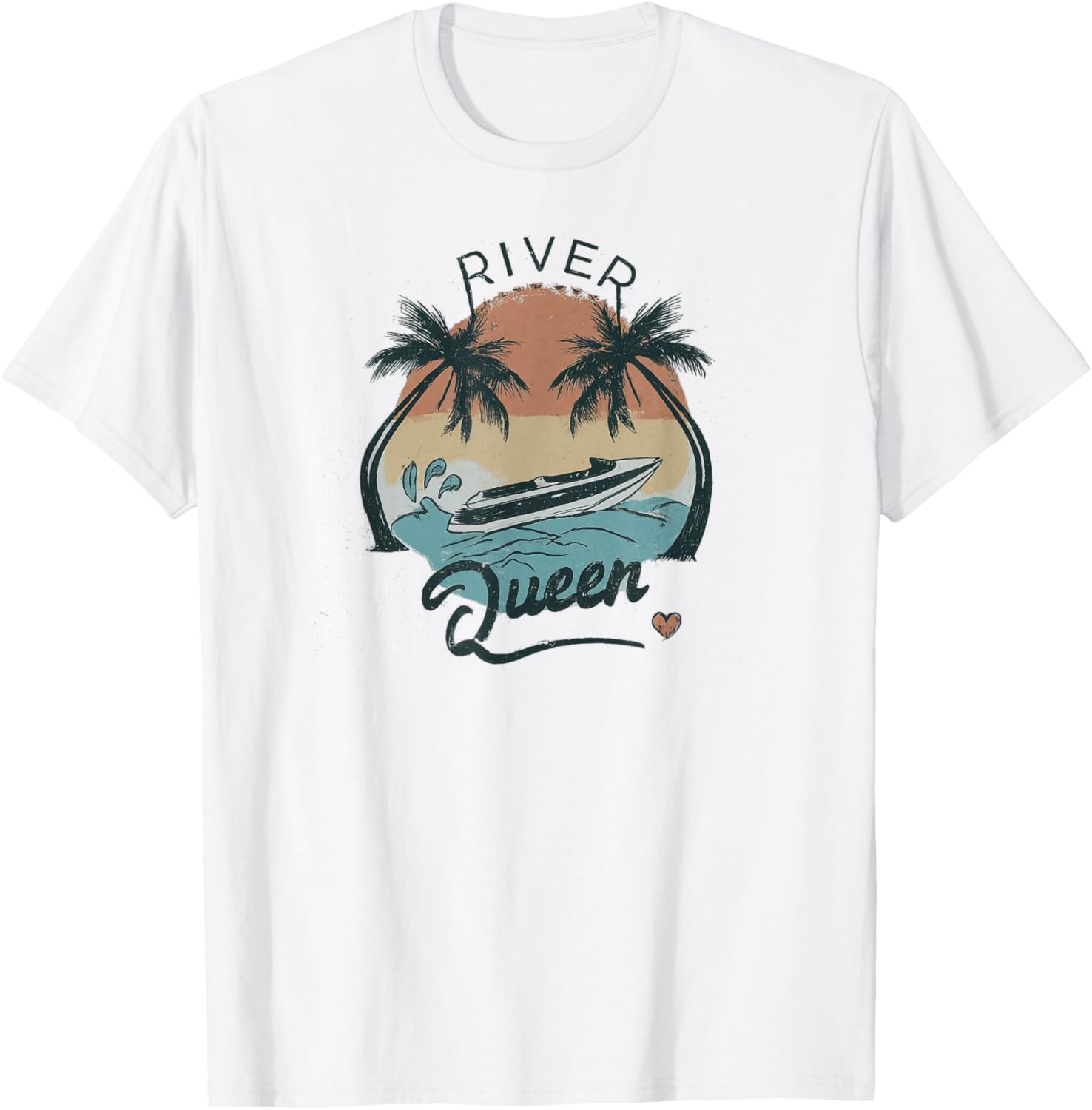 Retro Palm Trees River Queen Ski Boat