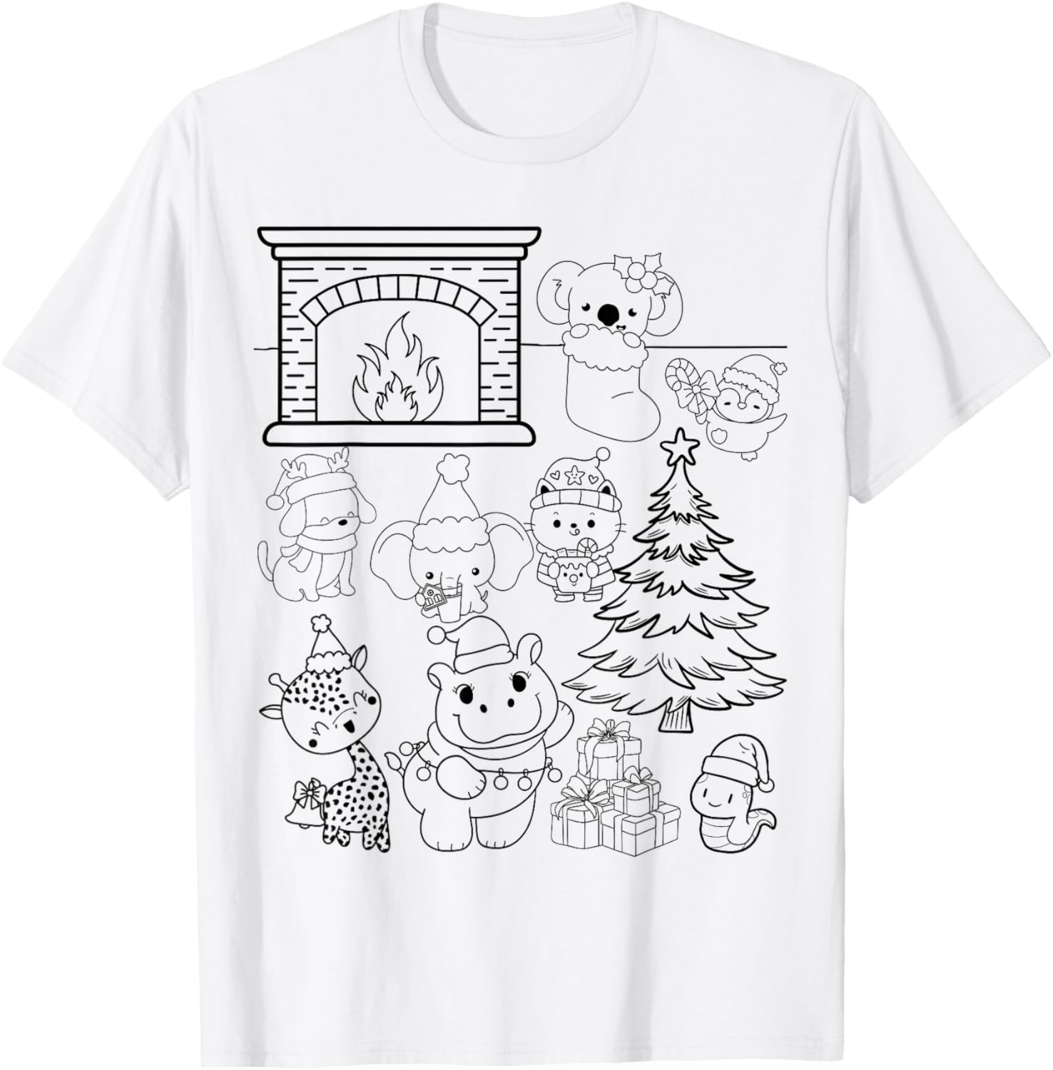 Merry Christmas Cute Animal Fireplace XMAS DIY Kids Coloring