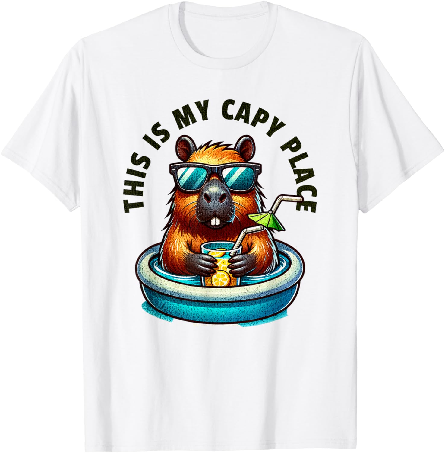 Funny Capybara Meme Cartoon My Capy Place Summer Pool Swim T-Shirt for Men Women Kids