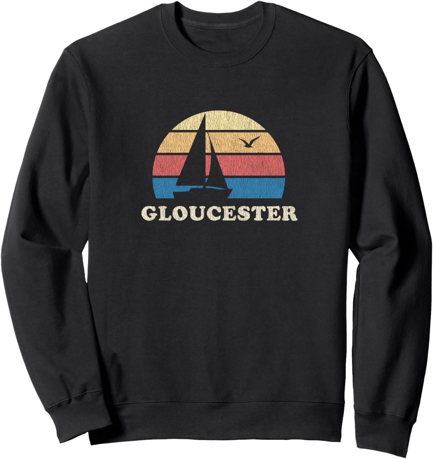 Gloucester Ma Vintage Sailboat Sunset Long Sleeve Sweatshirt
