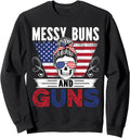 Messy Buns Guns Tshirt Women Wife Mom American Flag Sweatshirt
