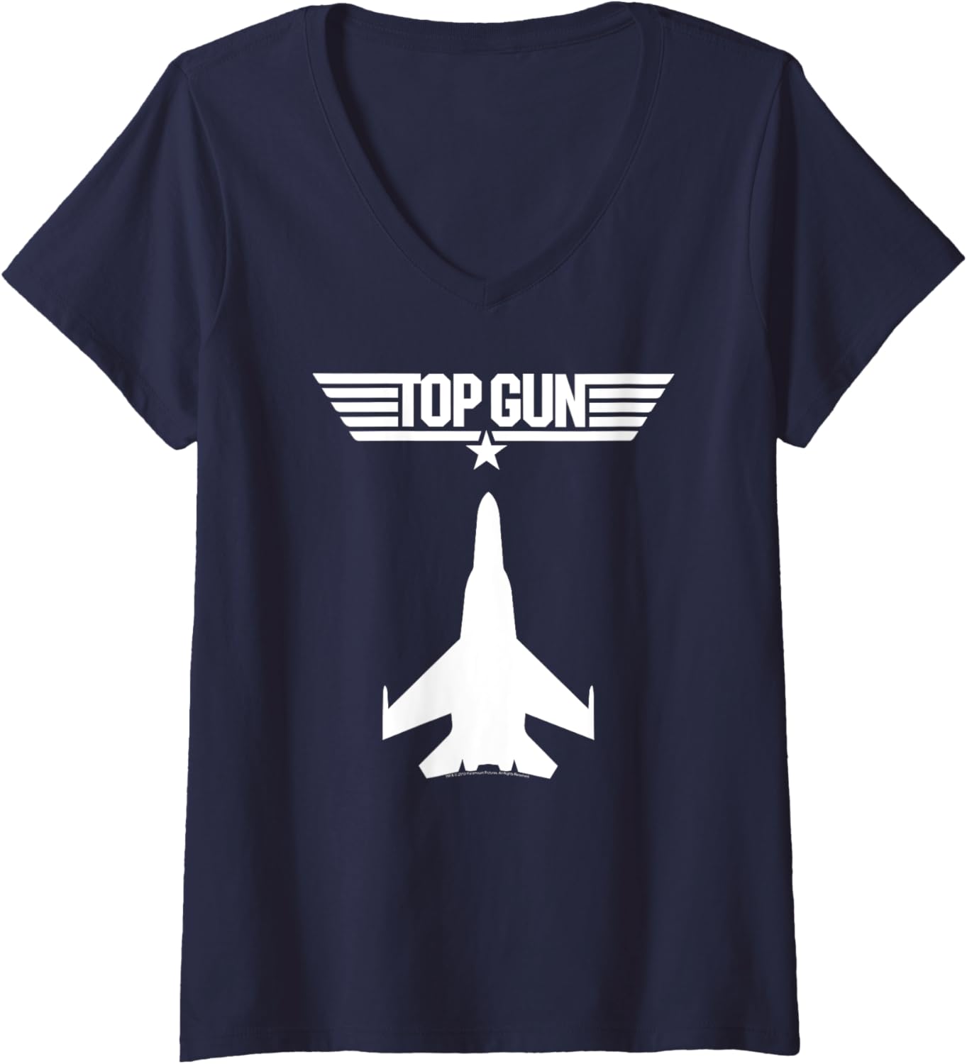 Womens Top Gun Fighter Jet White Silhouette Action Movie V Neck