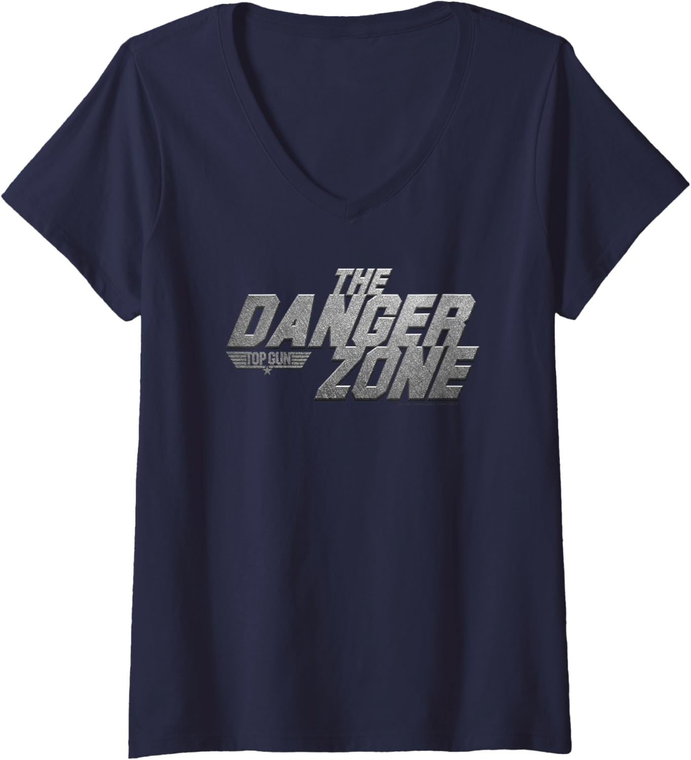 Womens Top Gun Metallic Danger Zone Action Movie V Neck