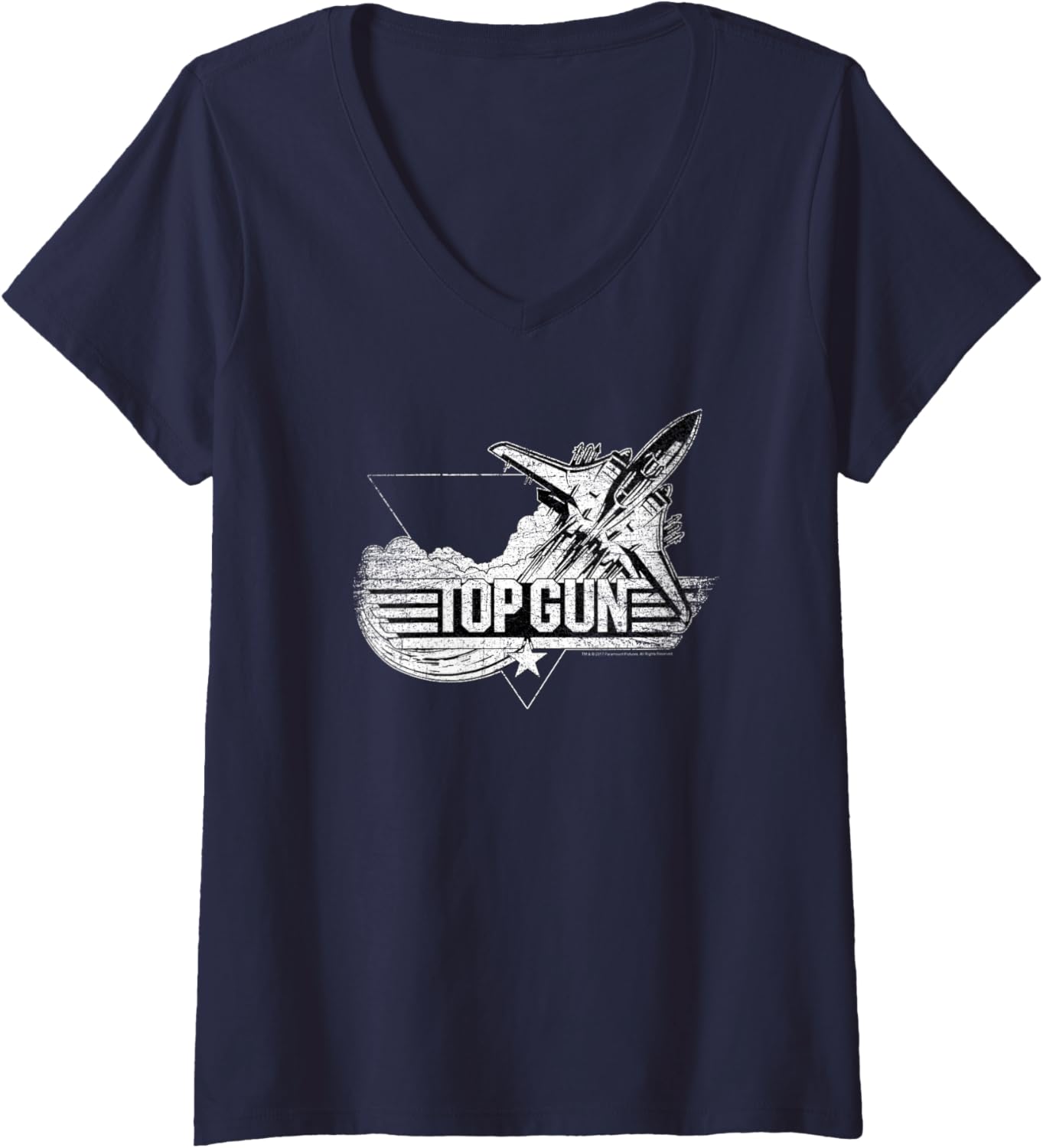 Womens Top Gun Distressed Illustration With Logo Action Movie V Neck