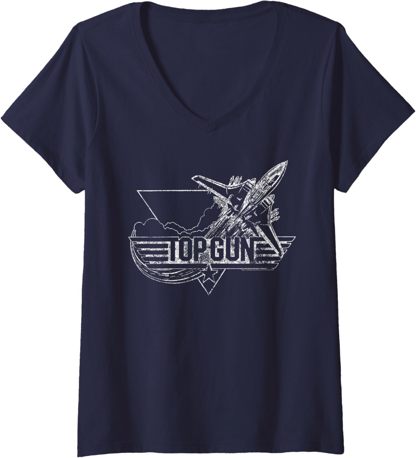 Womens Top Gun Vintage Silhouette Logo Action Movie V Neck