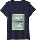 Womens Top Gun Inverted Cutout With Distressing Action Movie V Neck