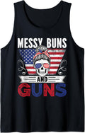 Messy Buns Guns Tshirt Women Wife Mom American Flag Tank Top