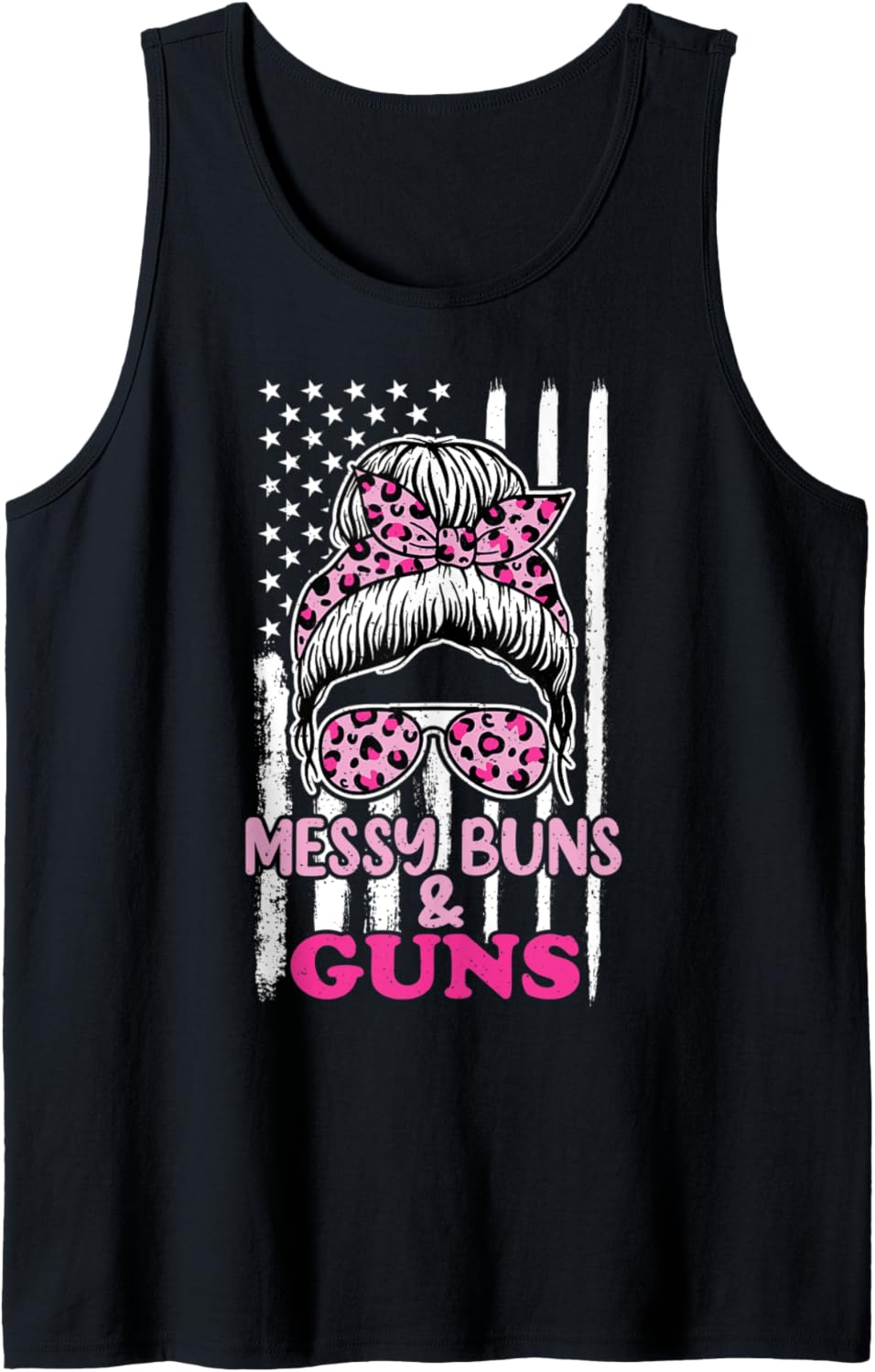 Messy Buns Guns Tshirt Women Wife Mom Pink Leopard Tank Top