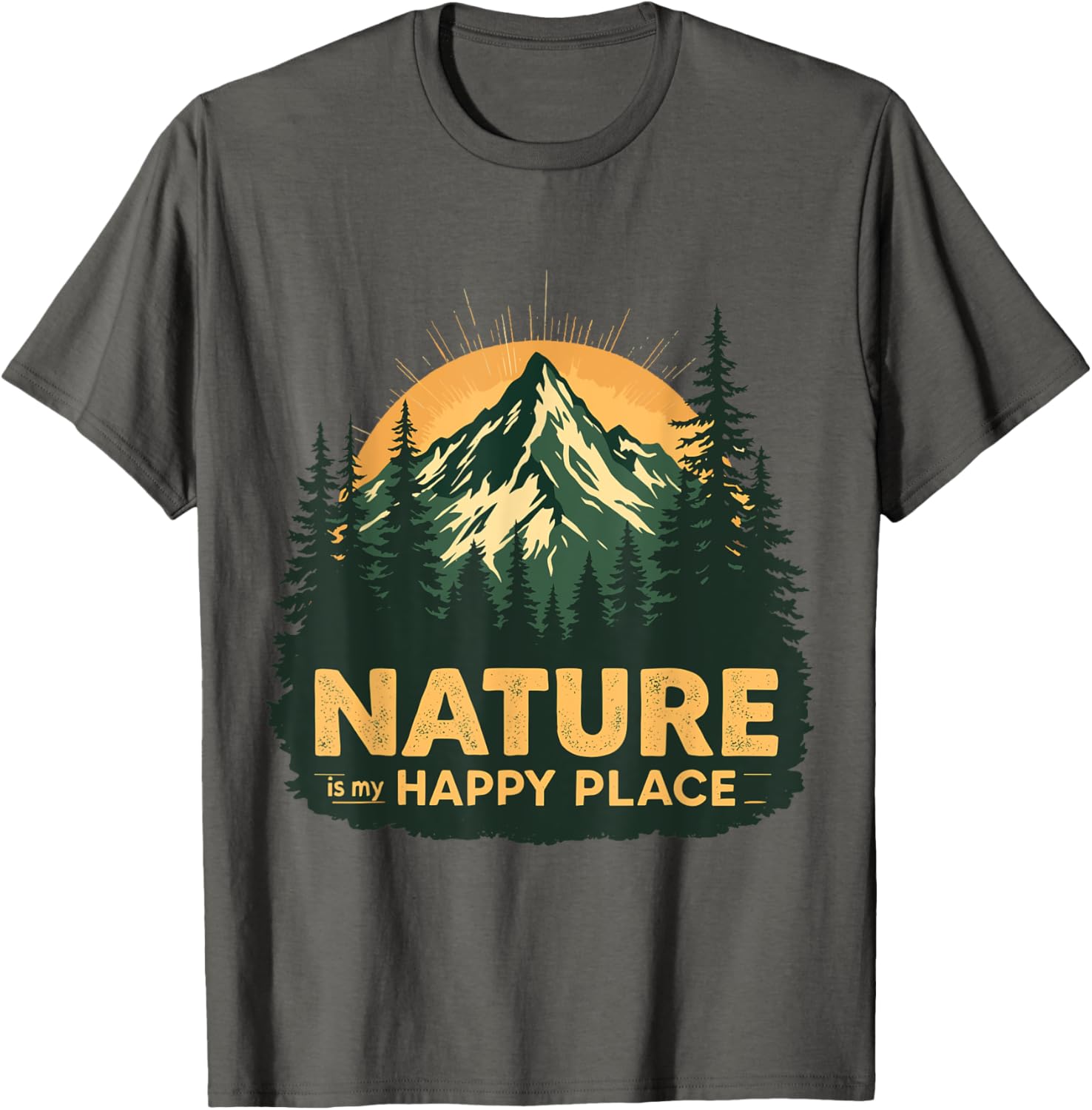 Nature Is My Happy Place Mountain Retro Sunset Design
