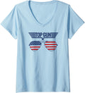 Womens Top Gun Top American Flag Aviator Sunglasses Action Movie V Neck
