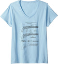 Womens Vintage Patent Print 1854 Old West Six Shooter Gun V Neck