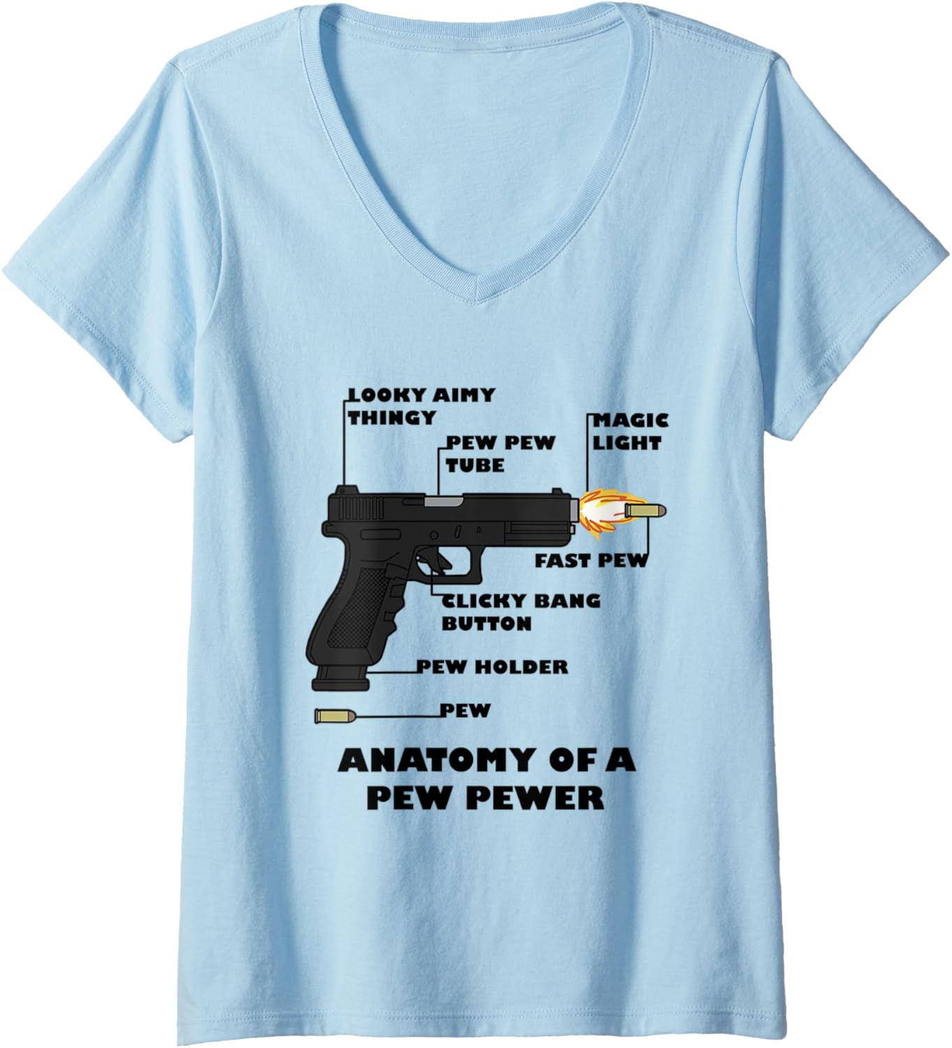 Womens Anatomy Of A Pew Pewer Meme Bullet Gun Lovers V Neck