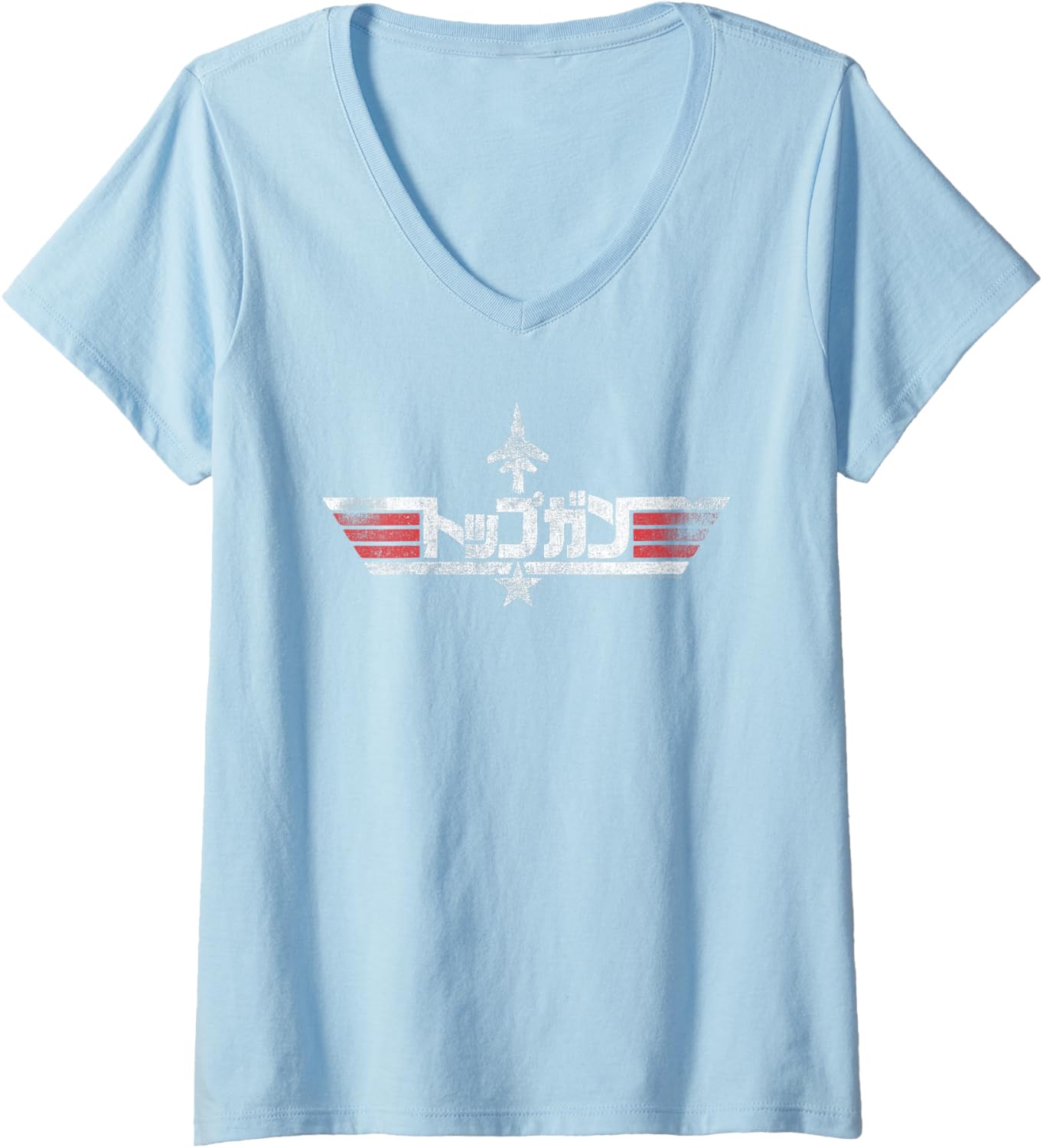 Womens Top Gun Japanese Logo With Silhouette Action Movie V Neck