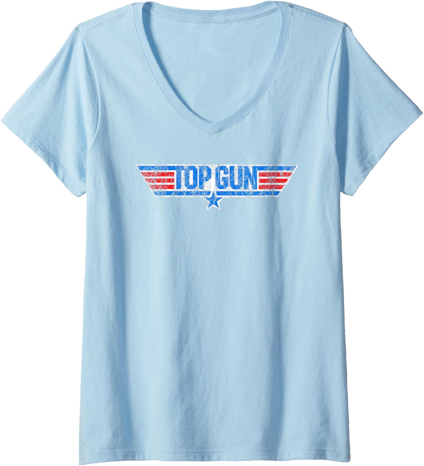 Womens Top Gun Distressed Logo Action Movie V Neck