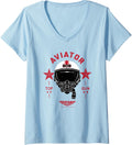 Womens Top Gun Maverick Bob Aviator Helmet Stars V Neck