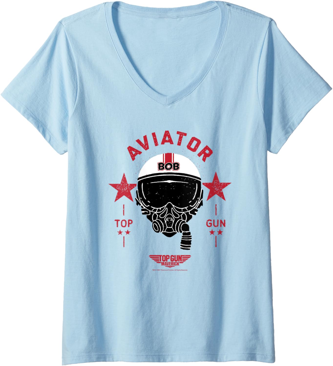 Womens Top Gun Maverick Bob Aviator Helmet Stars V Neck
