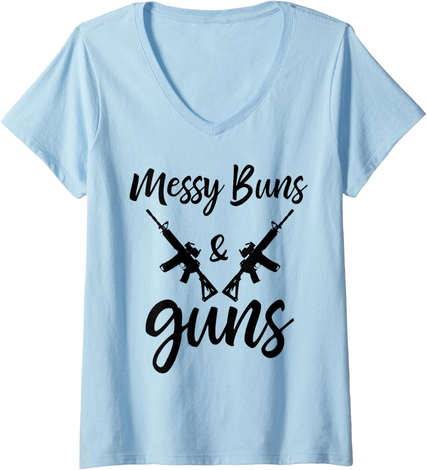 Womens Funny Girl Gun Lover Messy Buns Guns V Neck