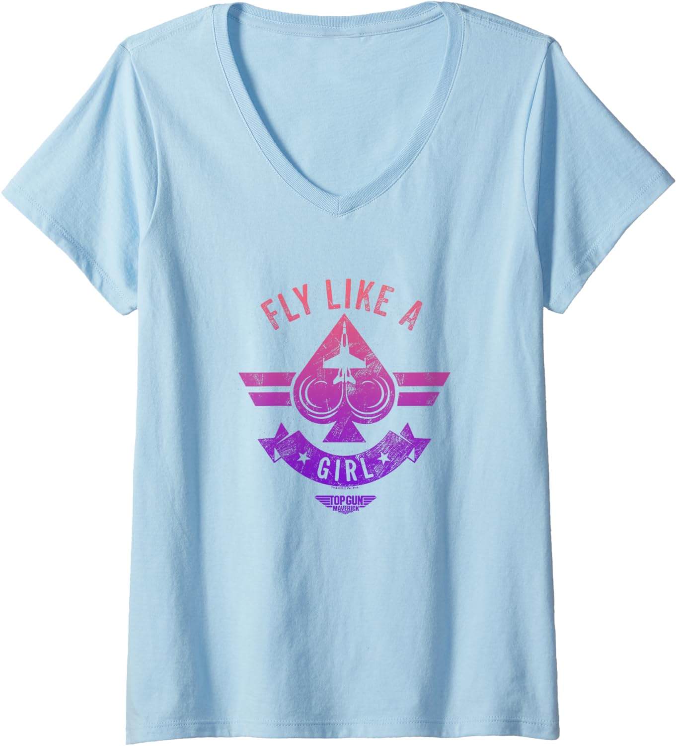 Top Gun Maverick Fly Like A Girl Neon Spade Logo V Neck